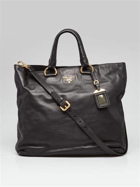 Black Soft Calf Leather Large Shopping Tote Bag BN1713